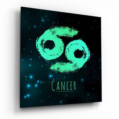 Mint green starry Cancer zodiac glass wall art