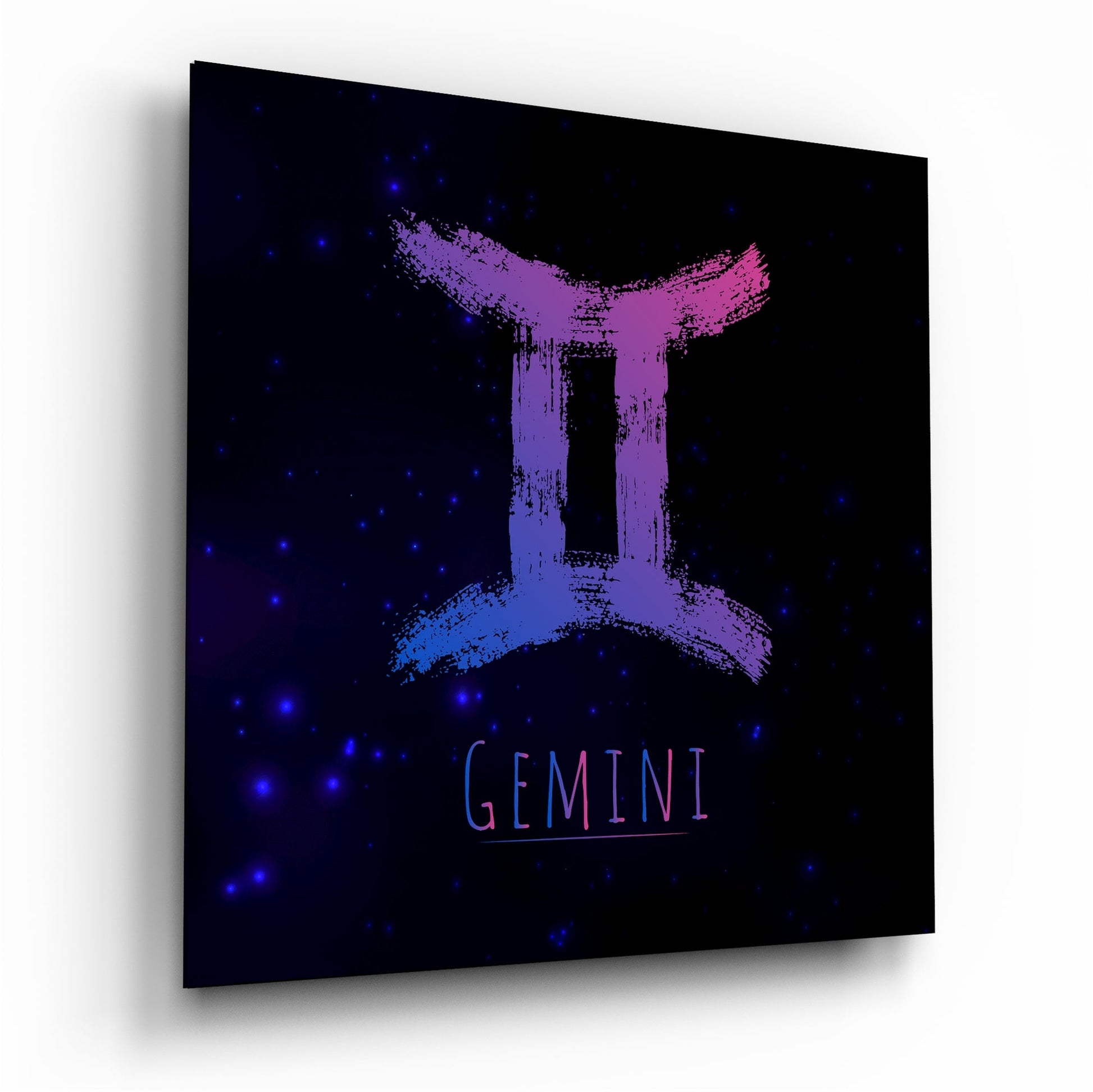 Pink blue Gemini zodiac glass wall art