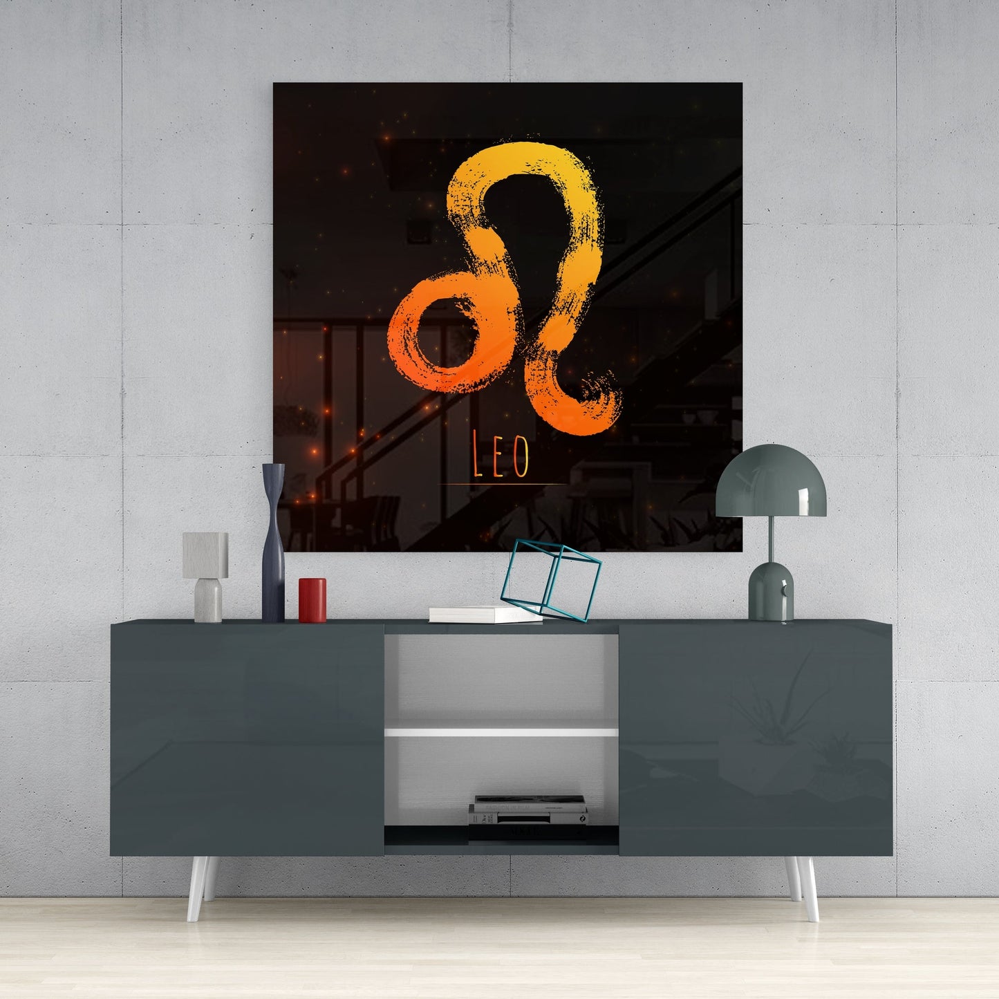 Orange Ember Sky Leo Zodiac Glass Wall Art
