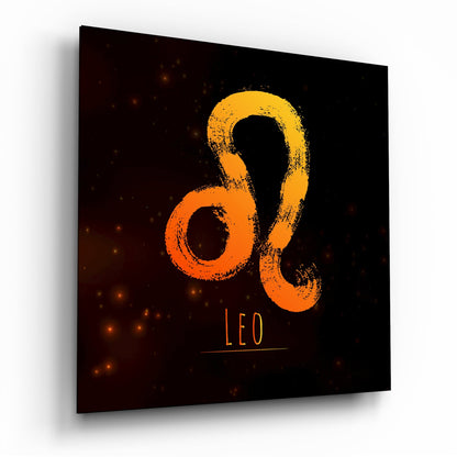 Orange ember sky Leo zodiac glass wall art