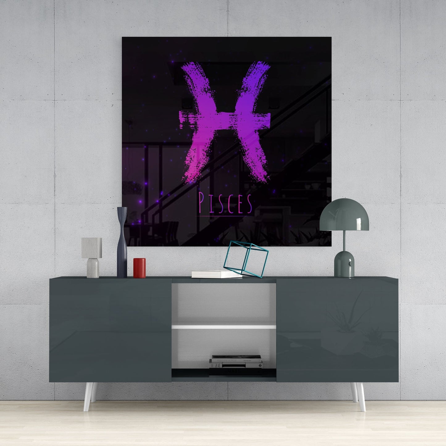 Magenta Brushstroke Pisces Glass Wall Art