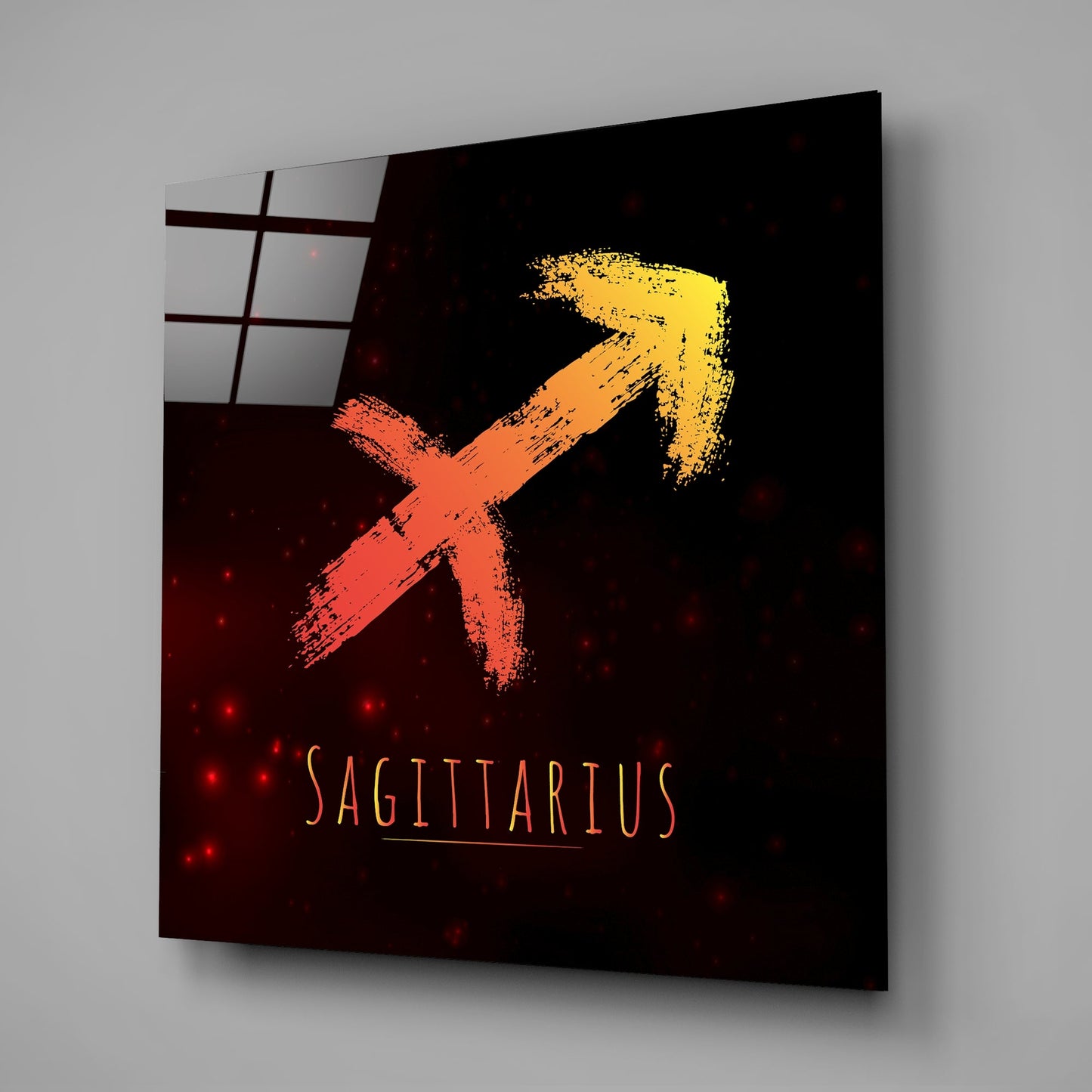 Red and Yellow Arrow Sagittarius Glass Wall Art