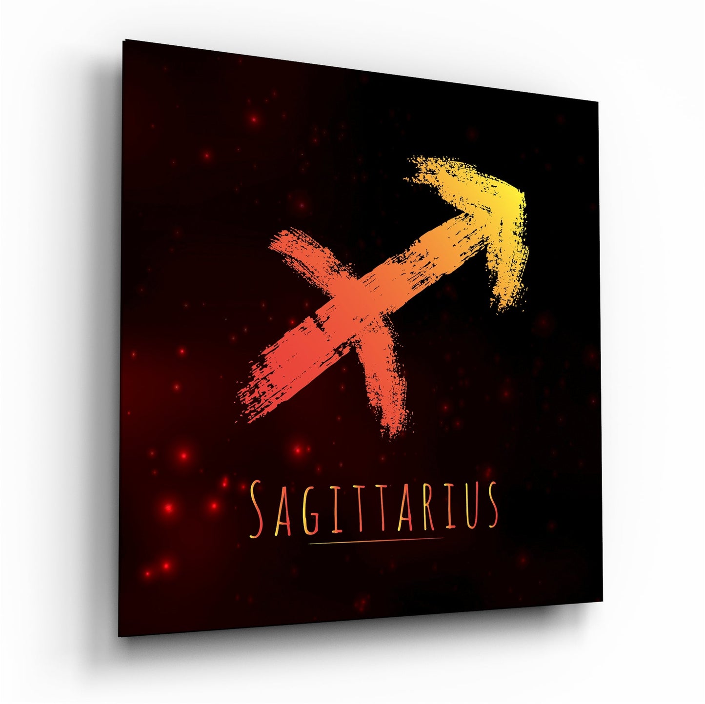Red and yellow Sagittarius zodiac glass wall art