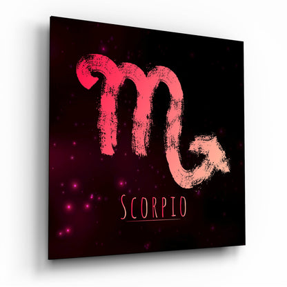 Scorpio zodiac glass wall art with crimson sky design