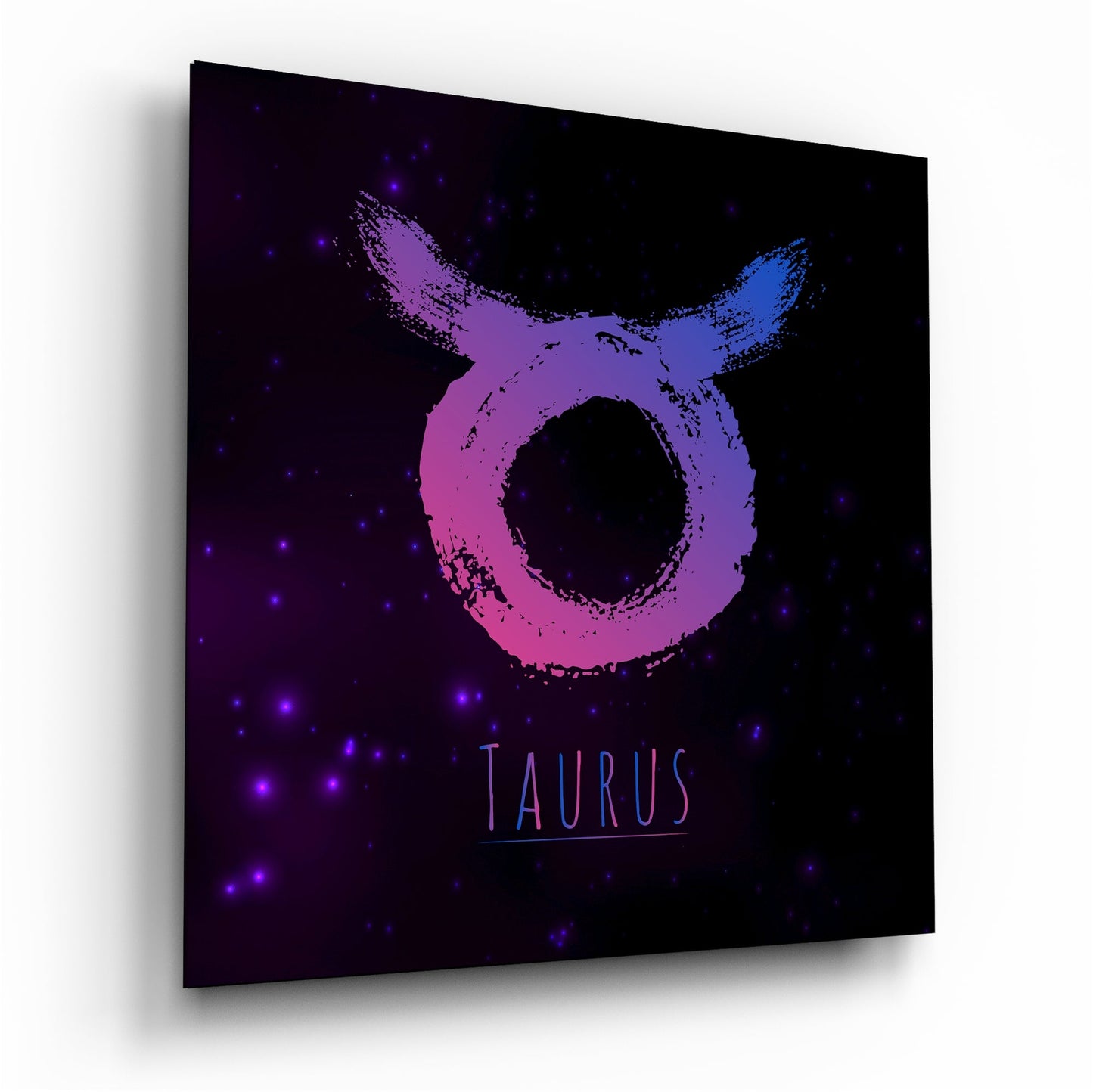 Pink blue Taurus zodiac glass wall art