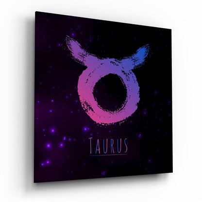 Pink blue Taurus zodiac glass wall art