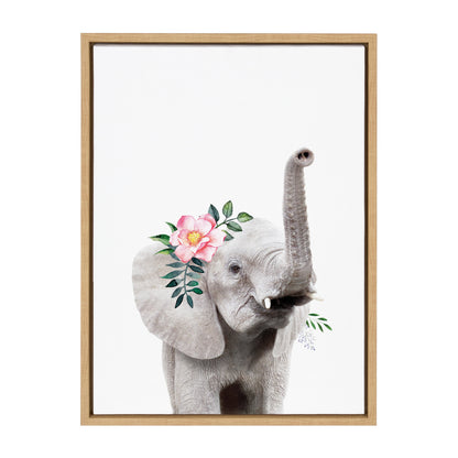 Flower Crown Elephant Framed Canvas Wall Art