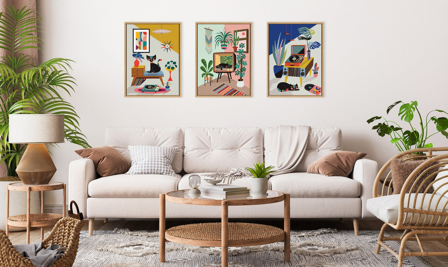 Retro Cat Record Player 2 Piece Canvas Set