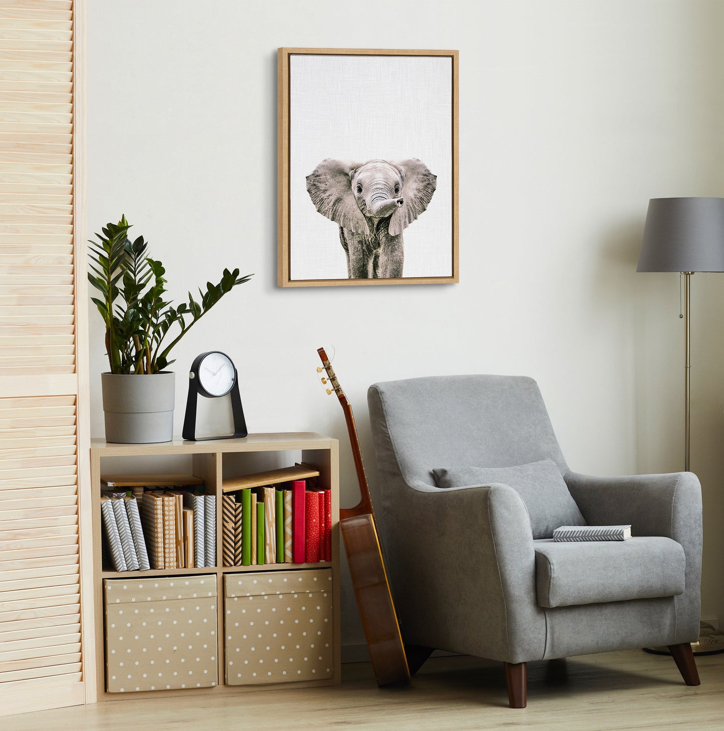 Sylvie Baby Elephant Color Framed Canvas by Simon Te of Tai Prints