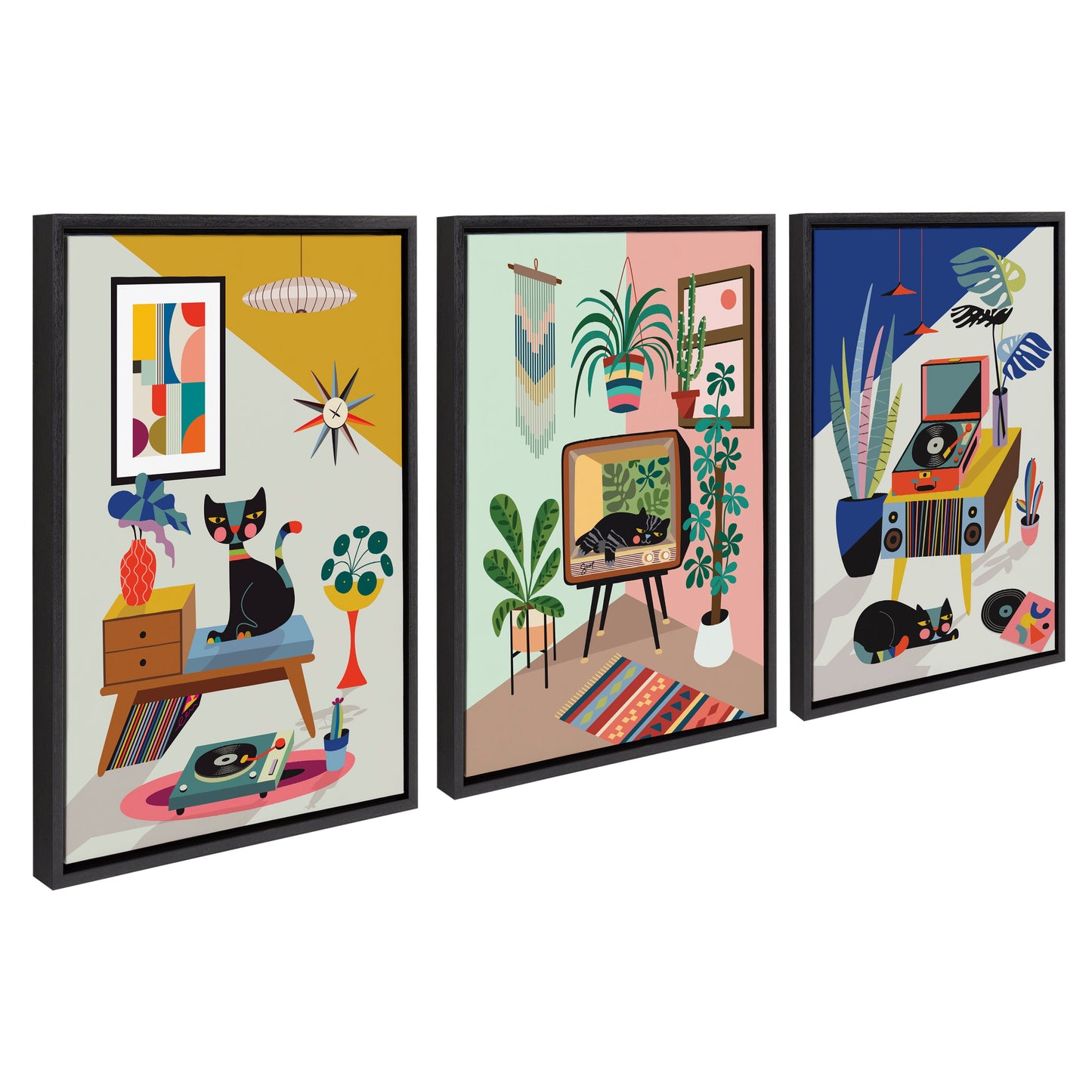Retro Cat Record Player 2 Piece Canvas Set