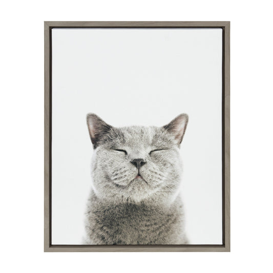 Smiling cat framed canvas wall art