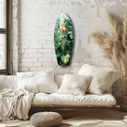 Tropical Flamingo Haven Glass Wall Art