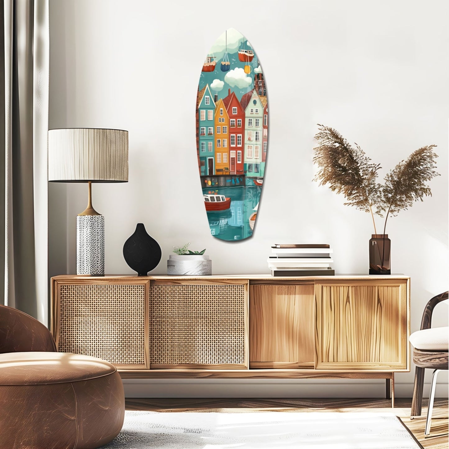 Coastal Village Glass Wall Art