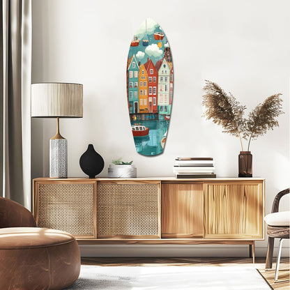 Coastal Village Glass Wall Art