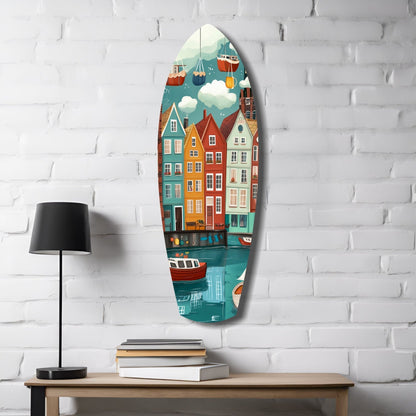 Coastal Village Glass Wall Art
