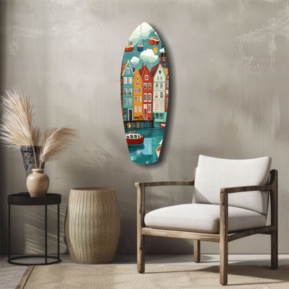 Coastal Village Glass Wall Art