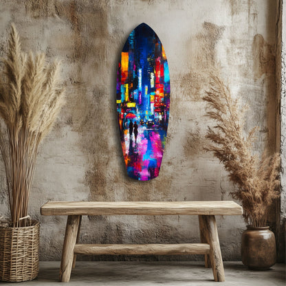 Under the City Glow: A Love in the Rain Glass Wall Art