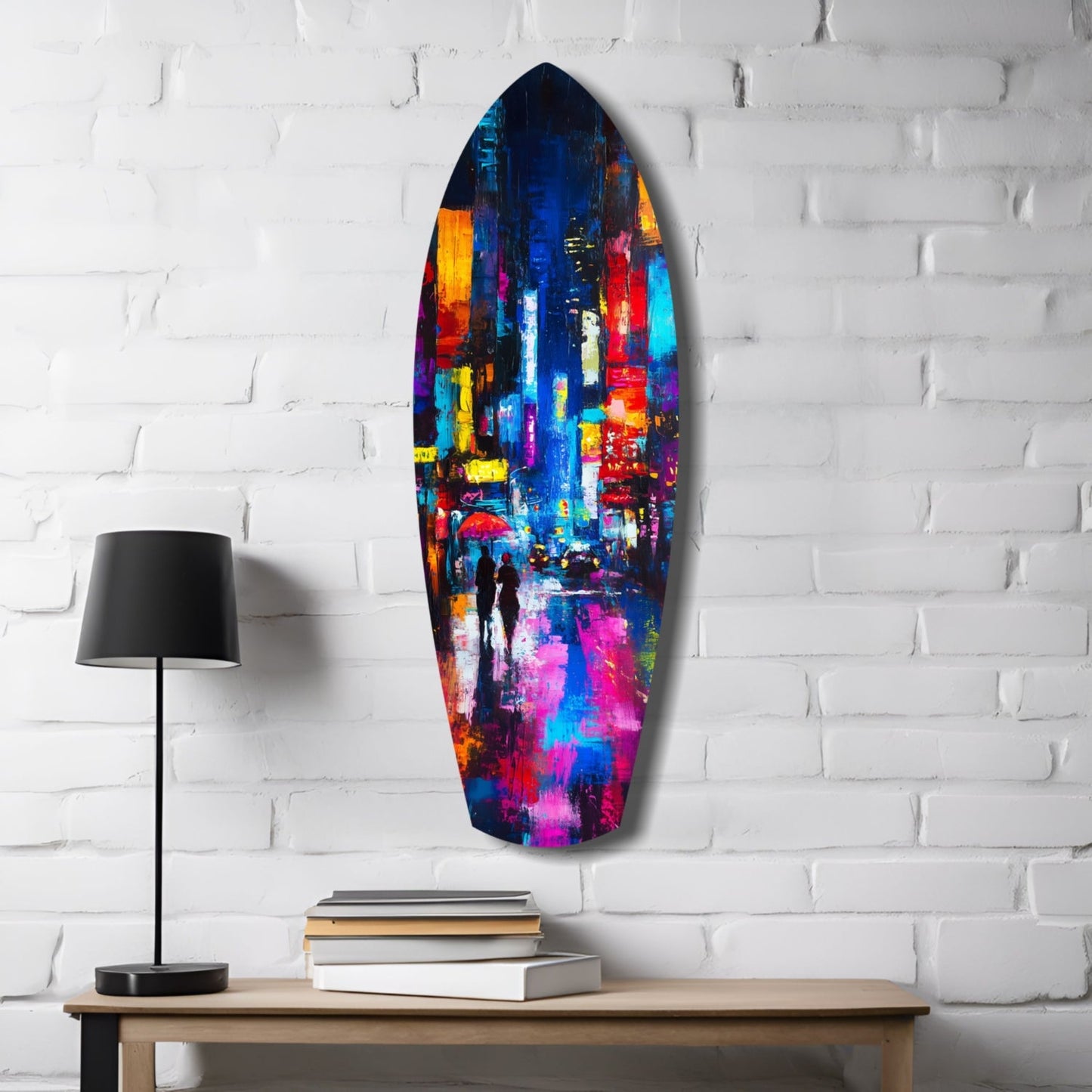 Under the City Glow: A Love in the Rain Glass Wall Art