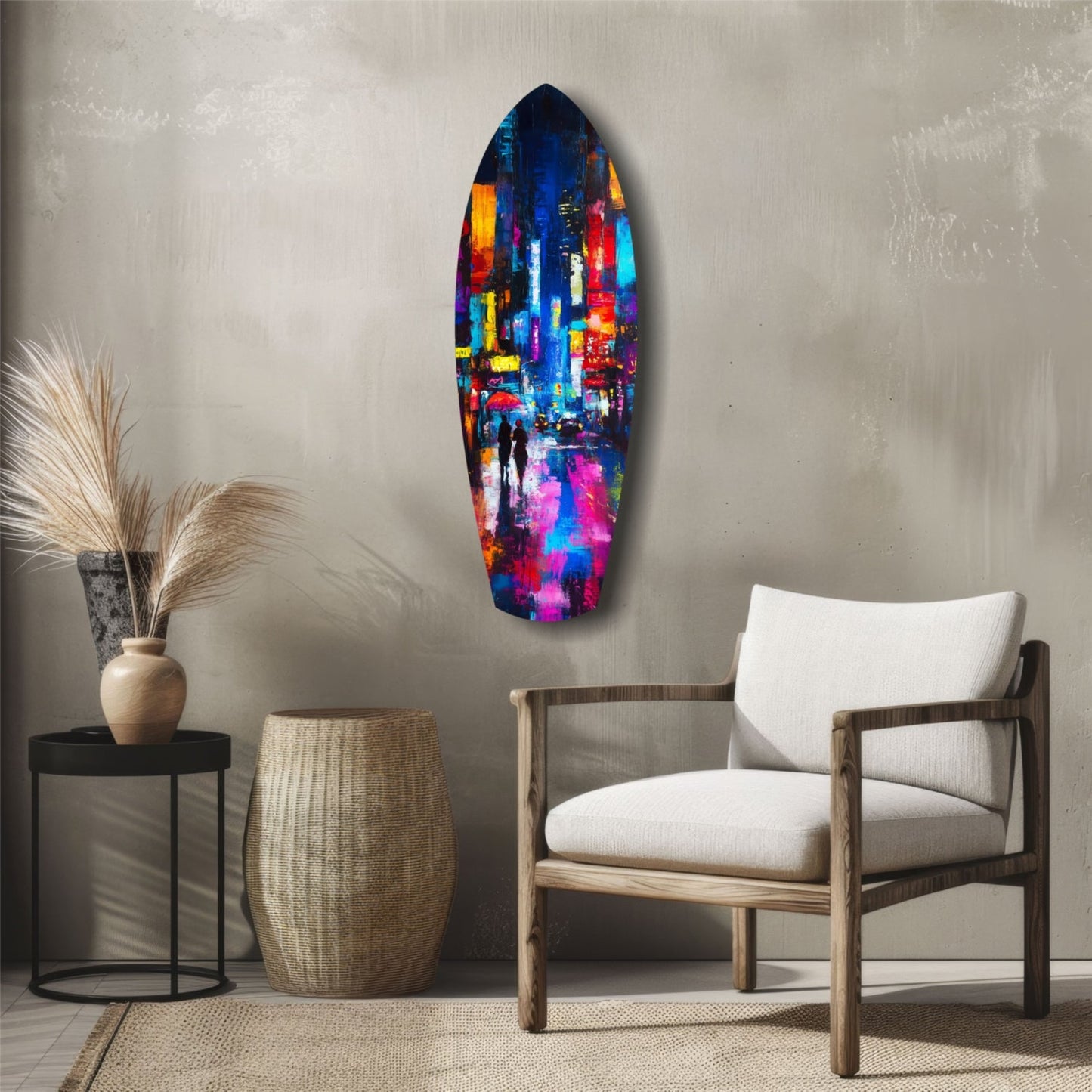 Under the City Glow: A Love in the Rain Glass Wall Art