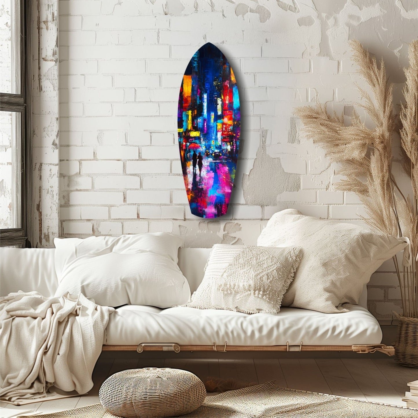 Under the City Glow: A Love in the Rain Glass Wall Art