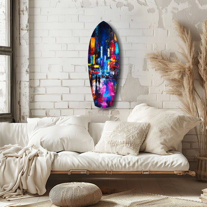 Under the City Glow: A Love in the Rain Glass Wall Art