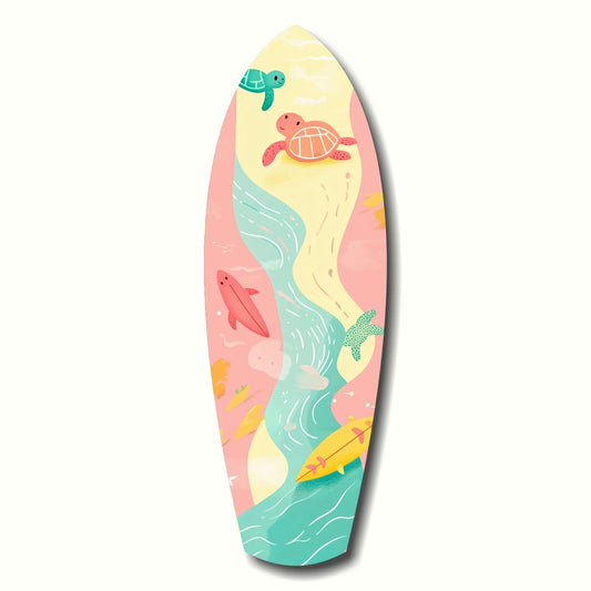 Cute sea creatures glass wall art, playful marine life illustration in bright colors on tempered glass