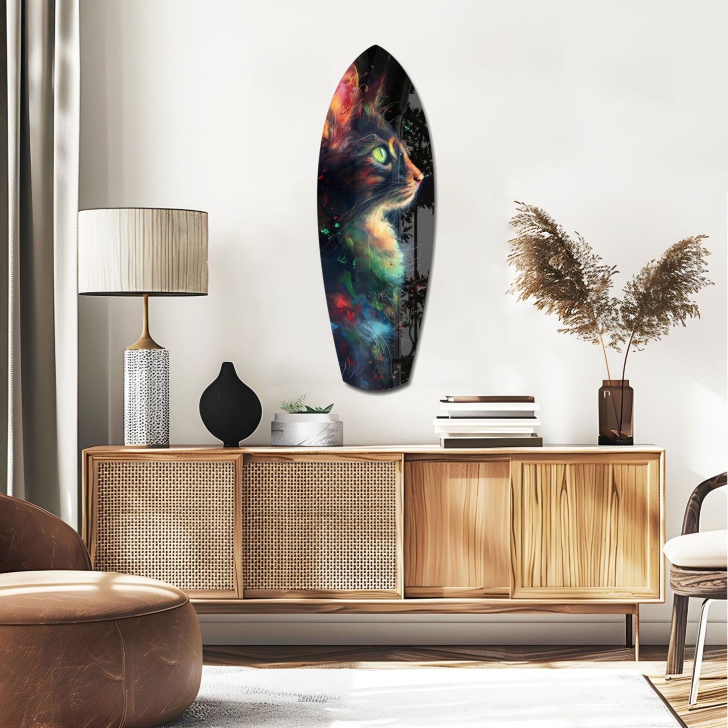 Celestial Cat Glass Wall Art, Night Sky Cat Decor