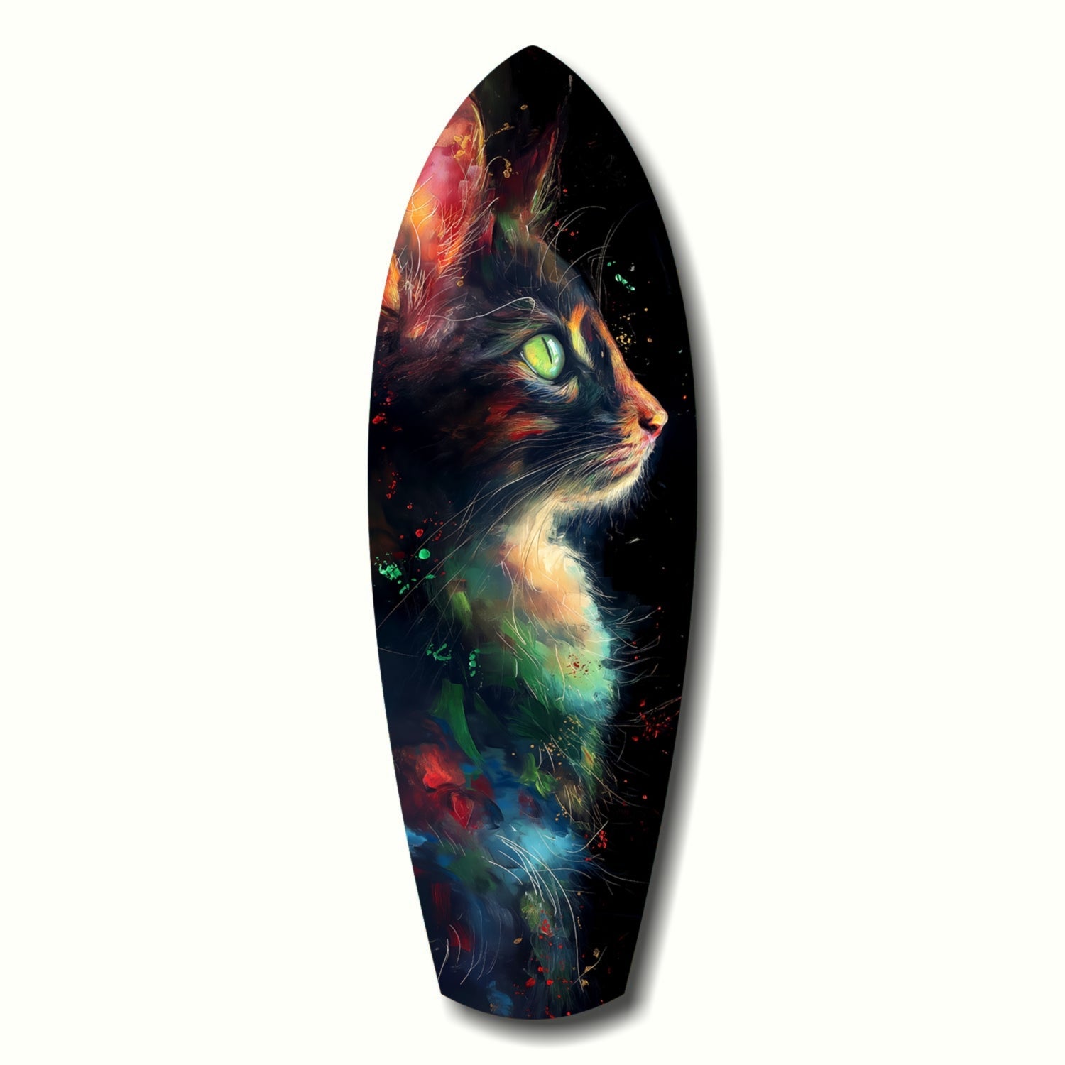 Celestial cat silhouette against a starry night sky printed on glass wall art