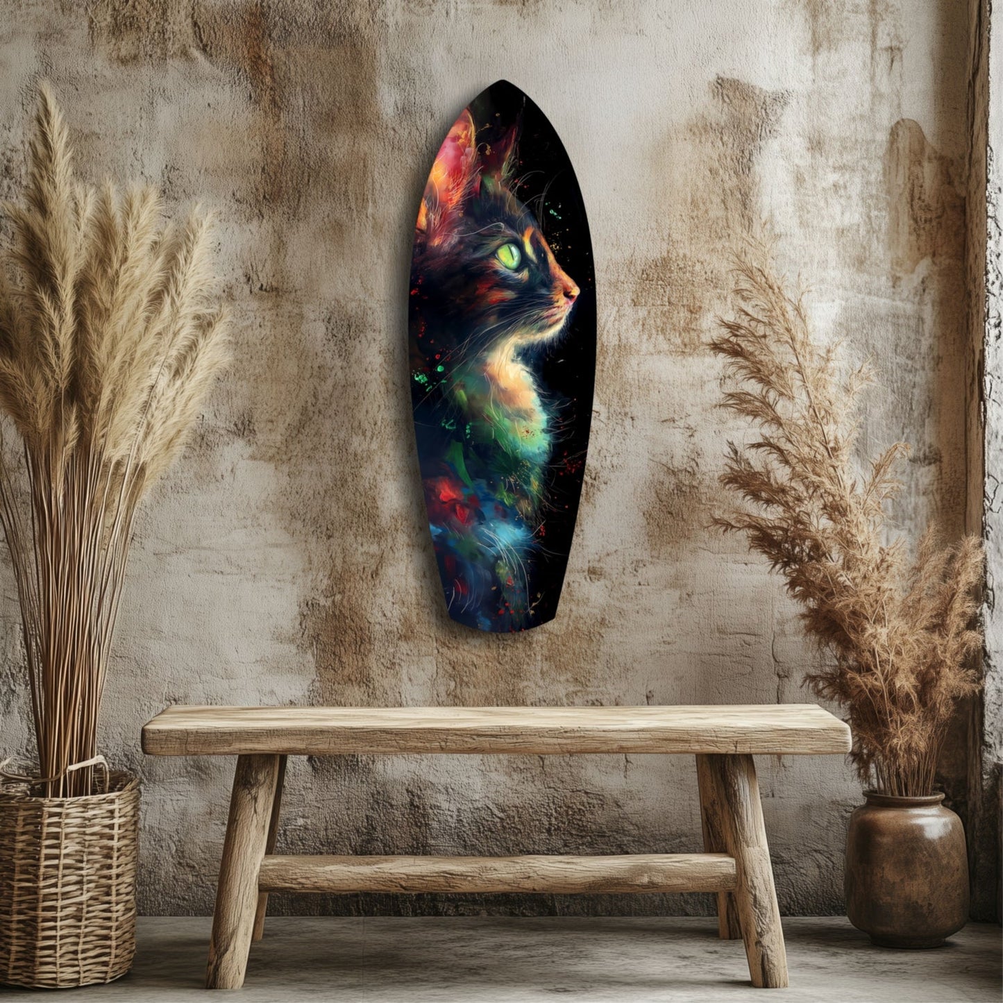 Celestial Cat Glass Wall Art, Night Sky Cat Decor
