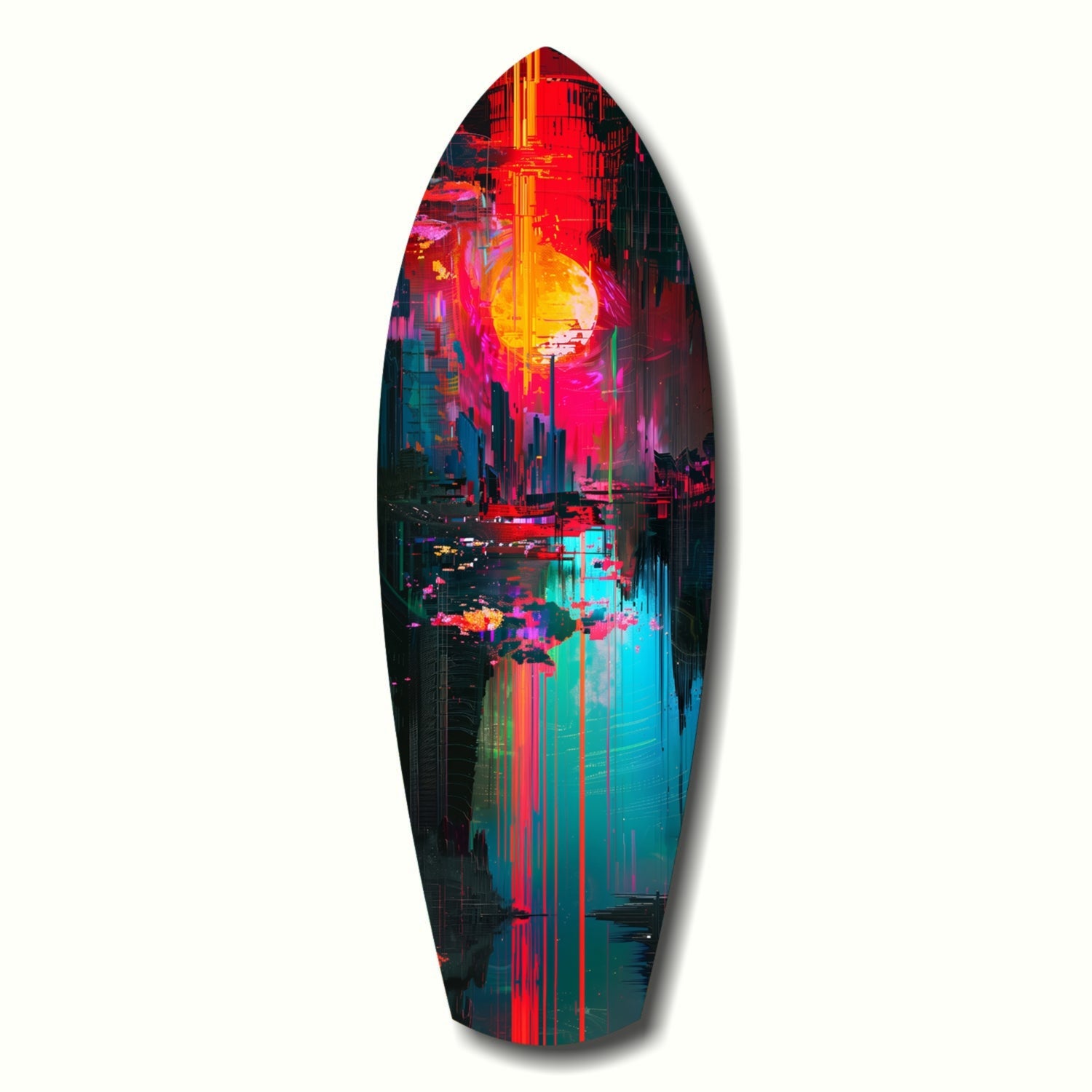 Dark City Glass Wall Art hanging on a living room wall