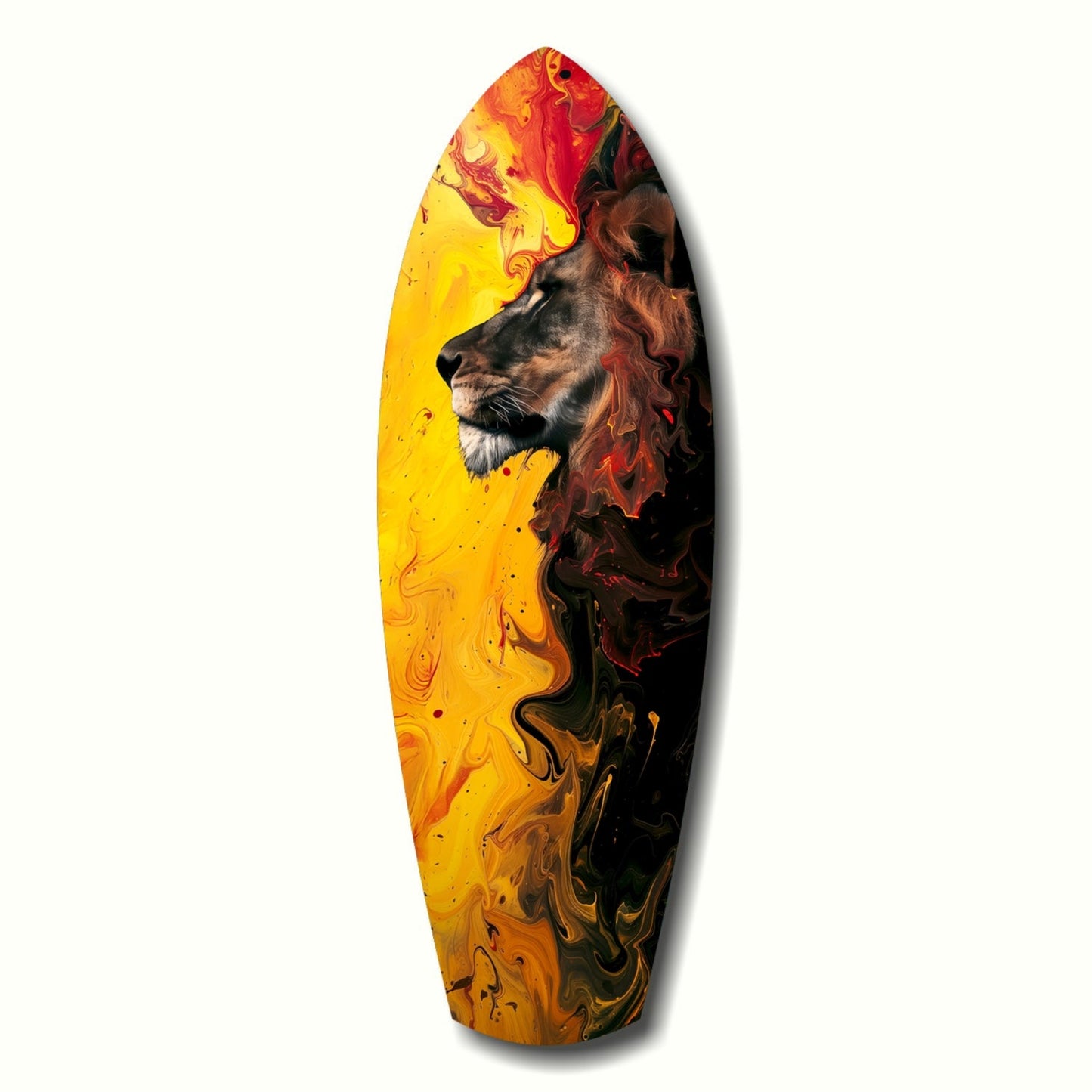 Lion pride glass wall art in warm savanna tones, tall format