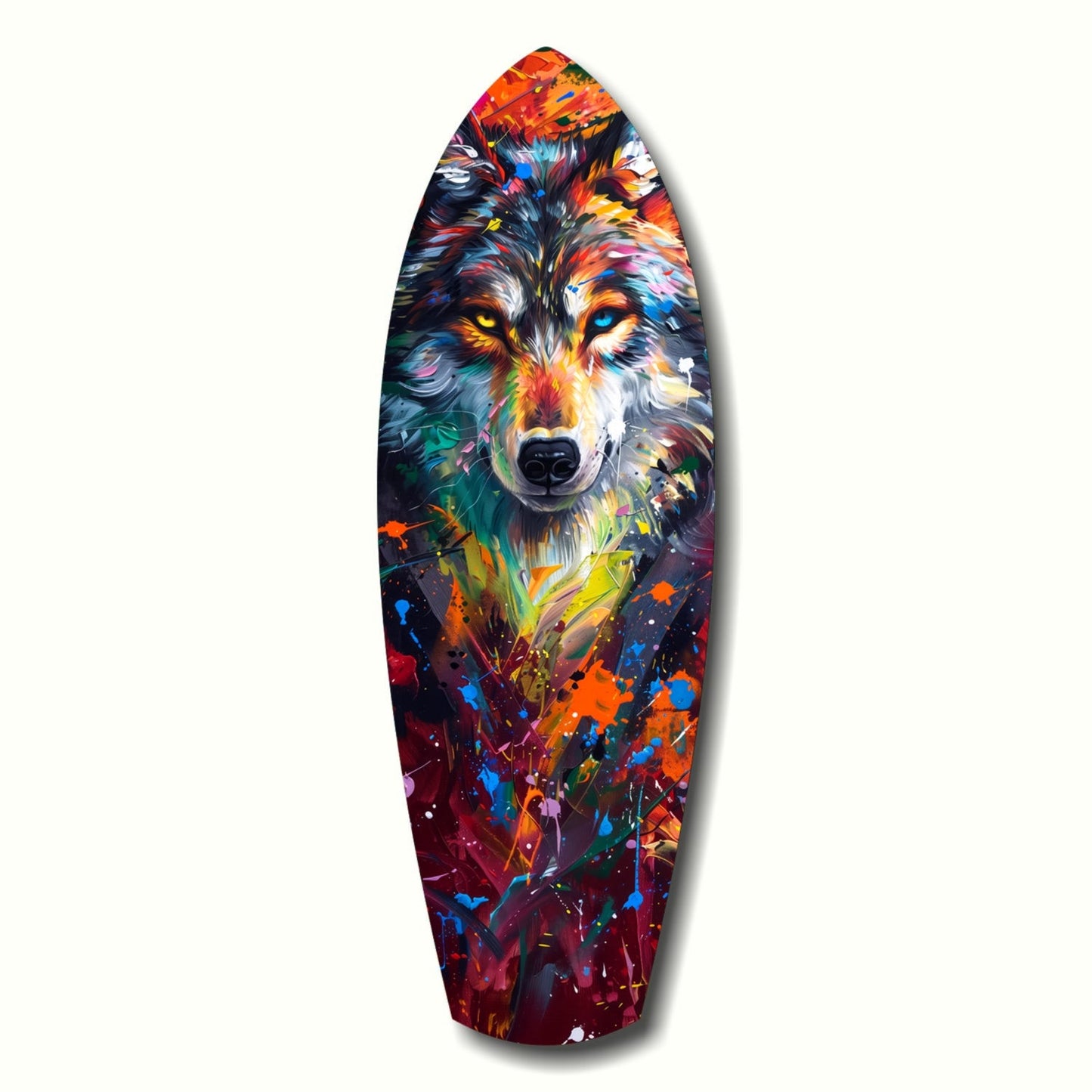 Alone Wolf Glass Wall Art hanging on a living room wall