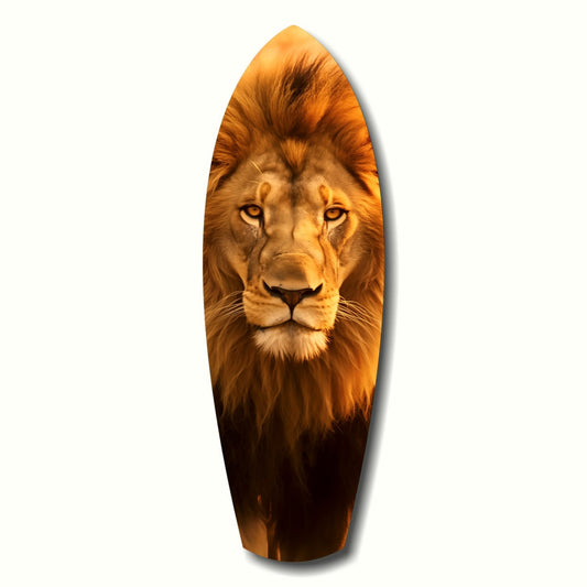 Tall lion portrait with full mane, glass wall art