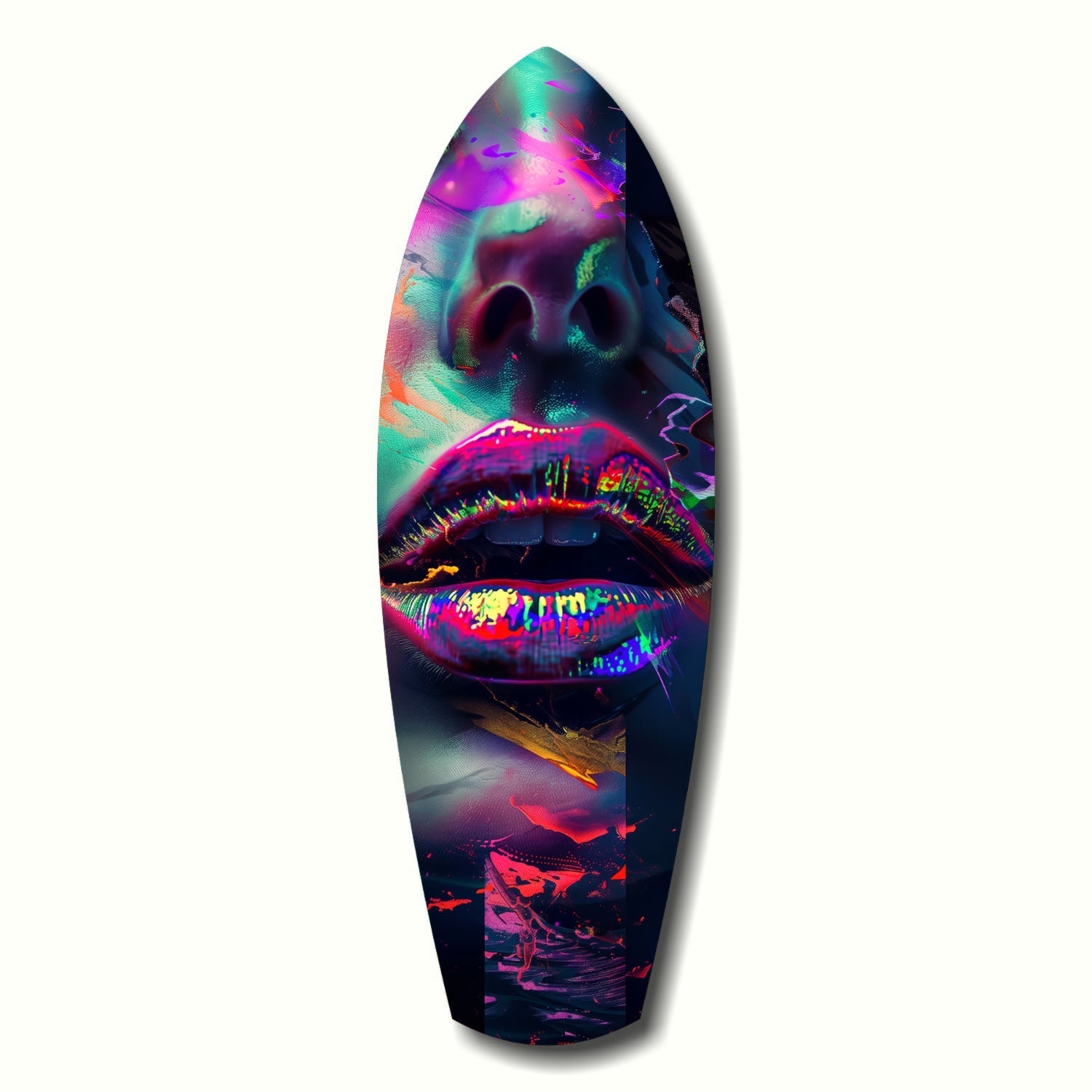 Colorful Lips Glass Wall Art hanging on a living room wall