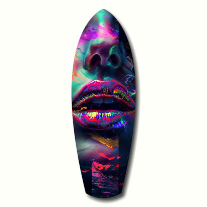 Colorful Lips Glass Wall Art hanging on a living room wall