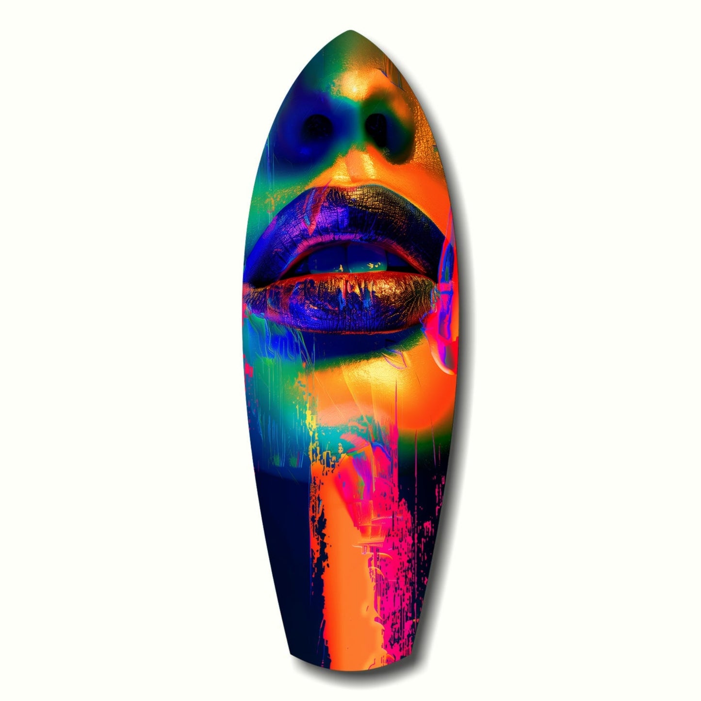 Colorful Lips Glass Wall Art hanging on a living room wall