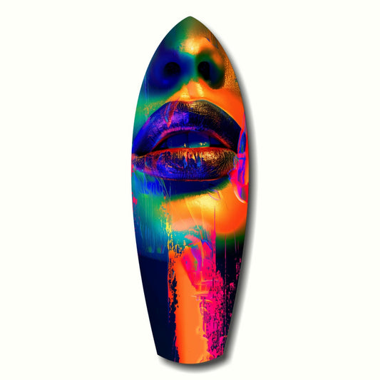 Colorful Lips Glass Wall Art hanging on a living room wall