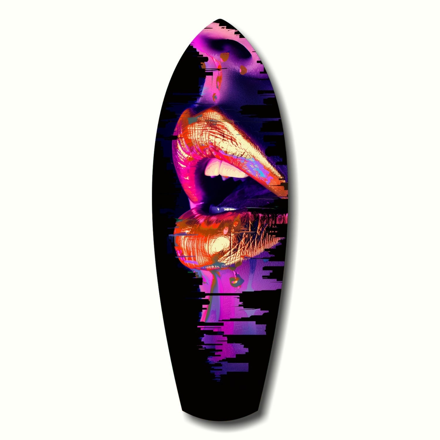 Colorful Lips Glass Wall Art hanging on a living room wall