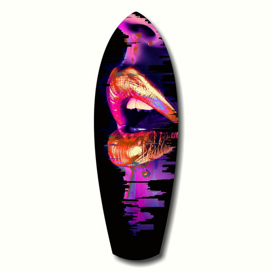 Colorful Lips Glass Wall Art hanging on a living room wall