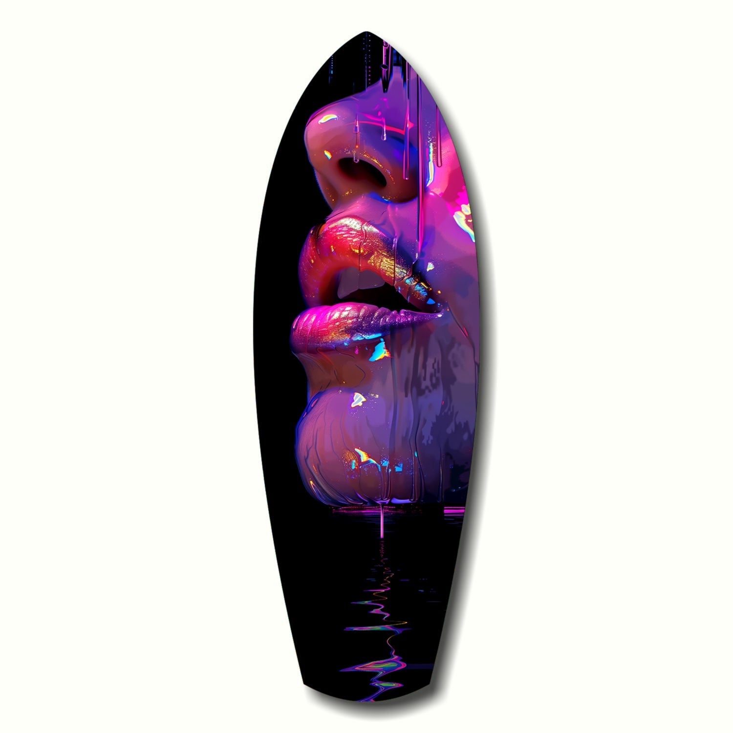Colorful Lips Glass Wall Art hanging on a living room wall