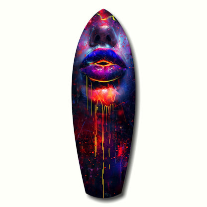 Colorful Lips Glass Wall Art hanging on a living room wall