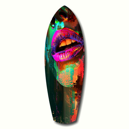 Colorful Lips Glass Wall Art hanging on a living room wall