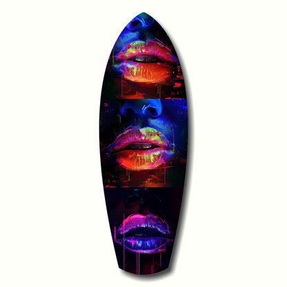 Colorful Lips Glass Wall Art hanging on a living room wall