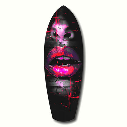 Colorful Lips Glass Wall Art hanging on a living room wall