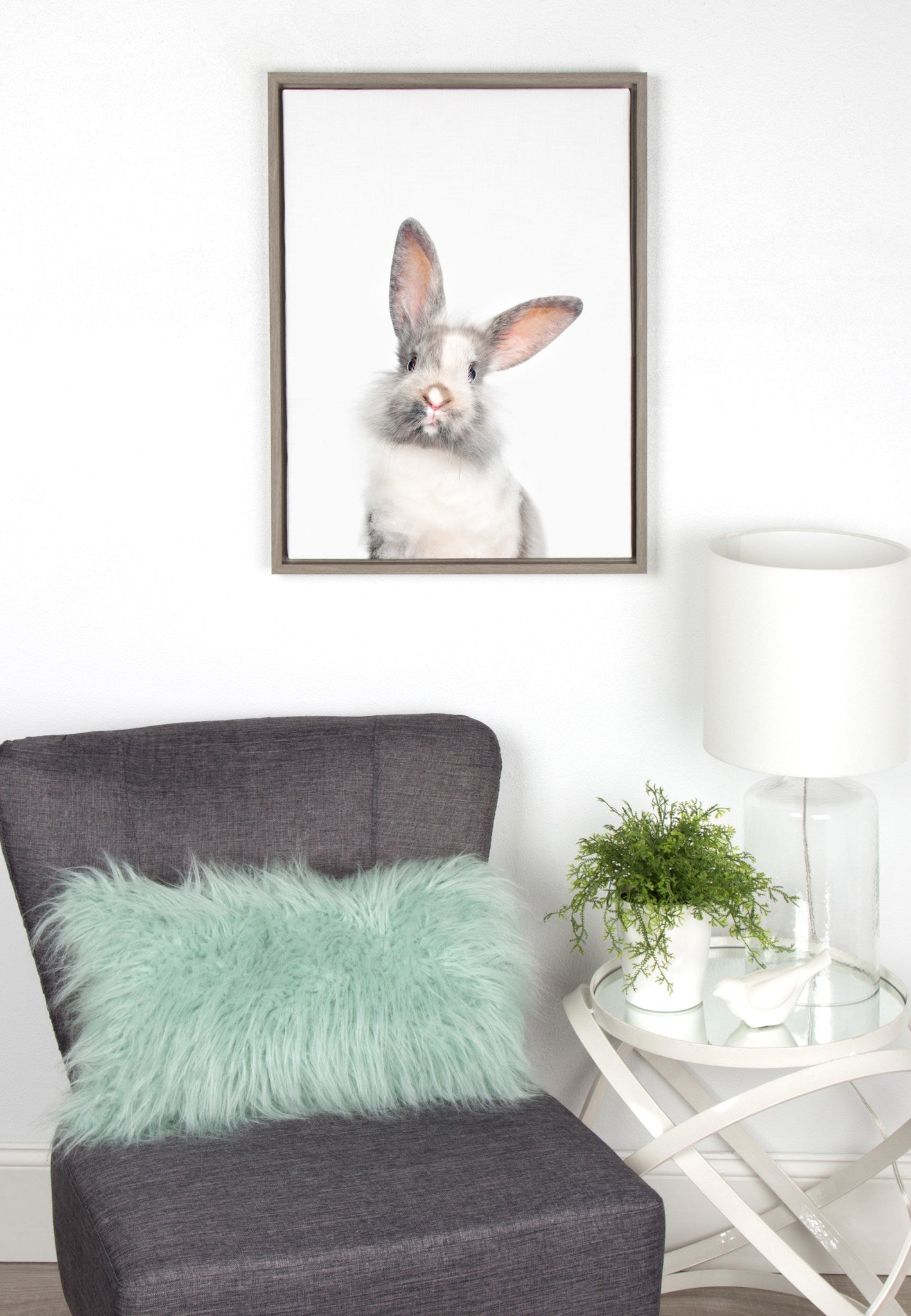 Rabbit Portrait Framed Canvas Wall Art, Nursery Decor