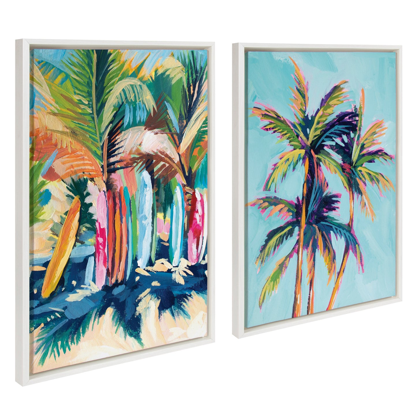 Surf and Sand Tropical Palms Framed Canvas Wall Art Set
