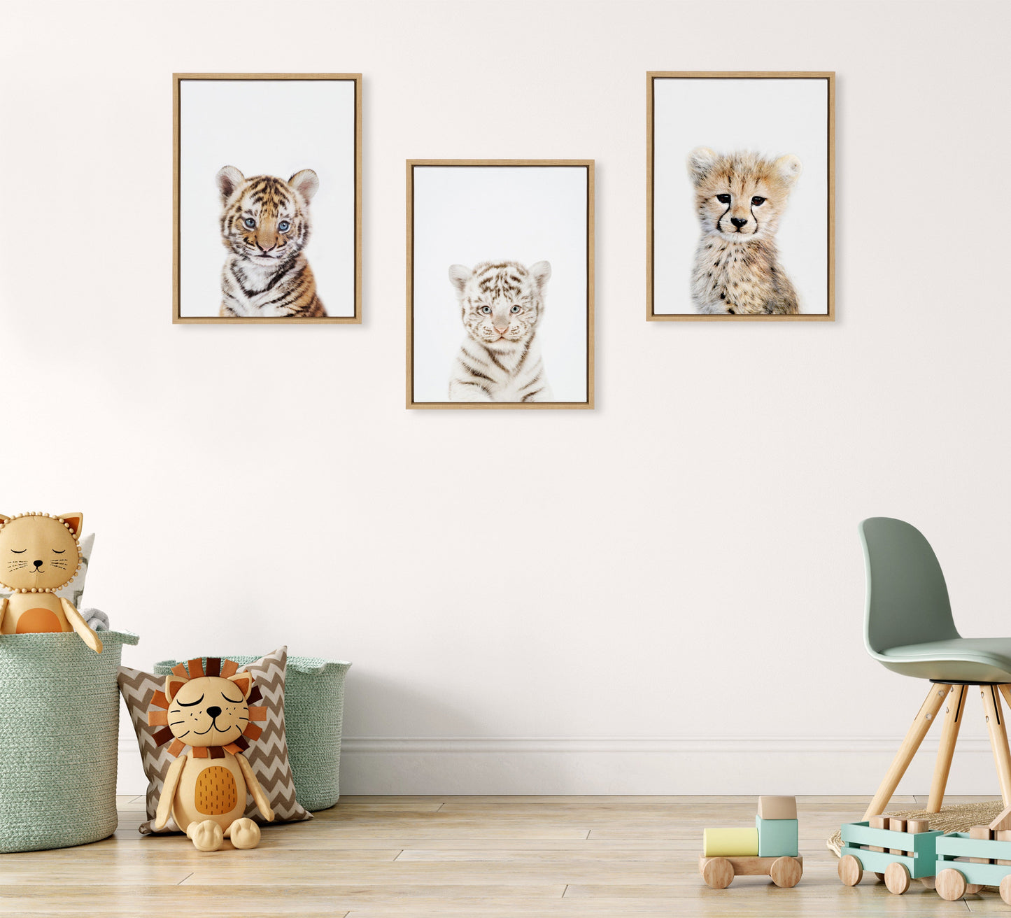 Baby White Tiger Framed Canvas Wall Art, Nursery Decor