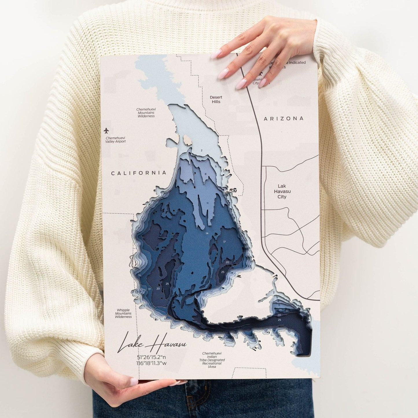 Wooden Lake Havasu Map Wall Art