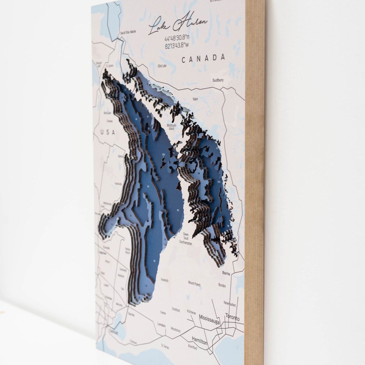 Wooden Lake Huron Map Wall Art