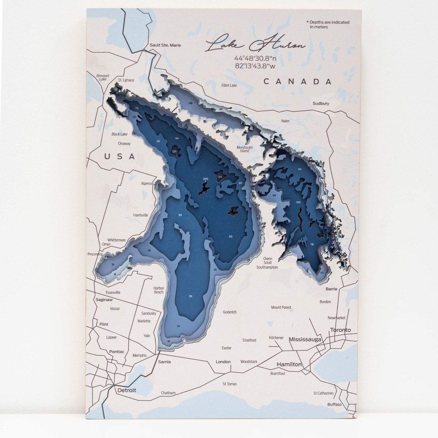 Wooden Lake Huron Map Wall Art